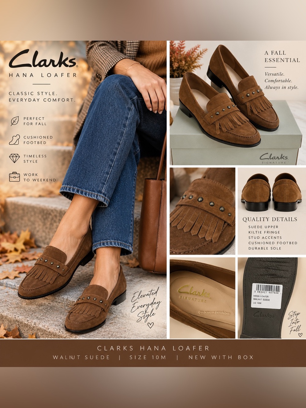 Clarks Walnut Suede Loafers with Kiltie Fringe
